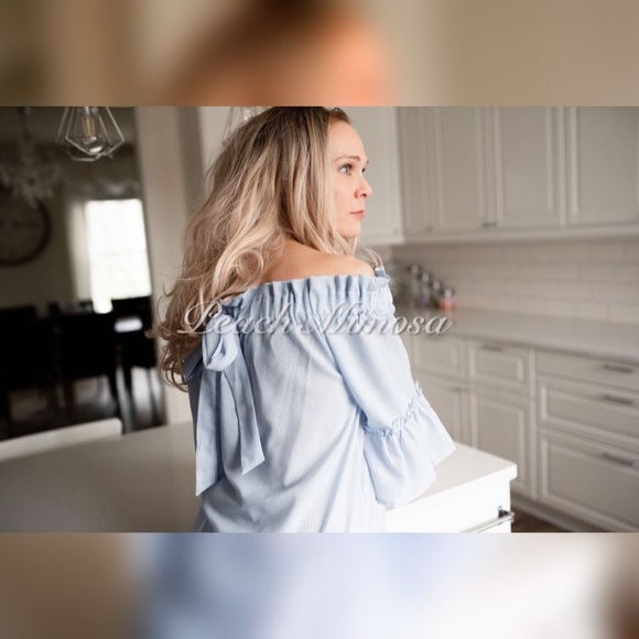 Pinstripe OTS bow detail top - Picture 4 of 5